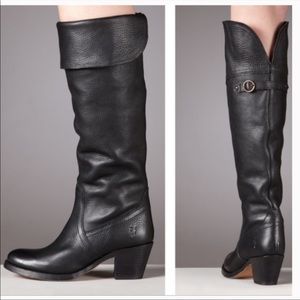 Frye Jane cuff tall boots, black leather, size 8